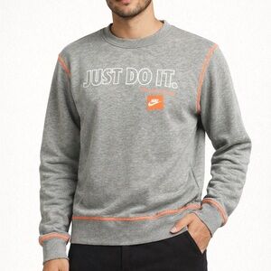 Nike crewneck Gray Sweatshirt with Orange Accents , Man Size M